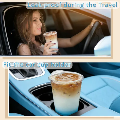 Vista 11 de Juego de 100 vasos de plástico transparente de 16 onzas con tapas para sorbos y popotes, tazas de café helado desechables con tapas para bebidas