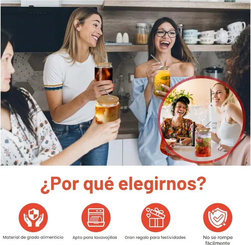 Vista 8 de ASKIZ 16 Vasos de Vidrio con Tapas de Bambú y Pajitas, Taza de Café Helado de 16 Oz, Juego de Vasos para Beber, Botellas de Agua de Vidrio