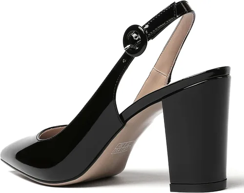 Vista 7 de WAYDERNS Zapatos de tacón alto con hebilla y hebilla para el tobillo y puntera puntiaguda gruesa de patente gruesa para mujer, 3 pulgadas