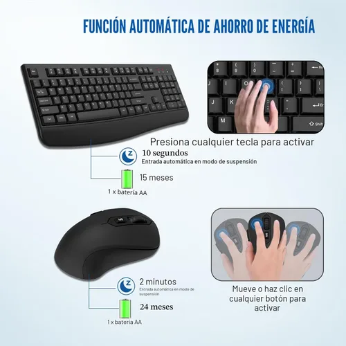 Vista 3 de Combo de teclado y ratón inalámbricos, teclado inalámbrico de tamaño completo de 2.4GHz con cómodo reposa muñecas y ratón óptico inalámbrico