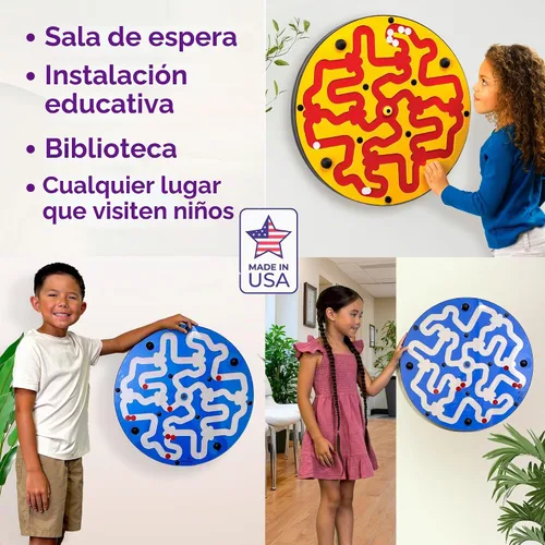 Vista 8 de Amazer - Tabla de actividades de pared para niños pequeños, actividad interactiva de pared para niños, juego colorido de rueda de laberinto Azul