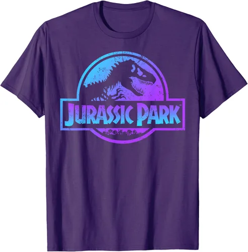 Vista 74 de Jurassic Park Camiseta de manga corta con logotipo Fossil azul y morado Negro