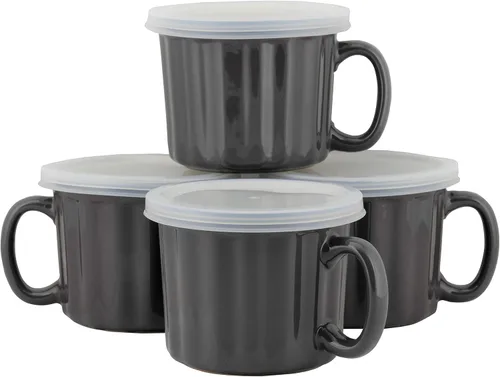 Vista 6 de 10 Strawberry Street Juego de 4 tazas de sopa de 16oz con tapa, turquesa