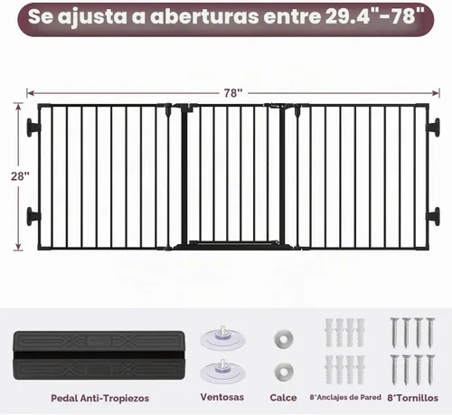 Vista 8 de Puerta de bebé extra ancha de 29.4-78 pulgadas, puertas largas para perros interiores para escaleras