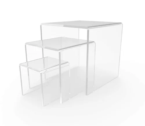 Vista 39 de FixtureDisplays® One Riser Combo - Cubo de 2 pulgadas de 3 caras con pedestal de plexiglás negro Lucite acrílico, accesorios para exhibición