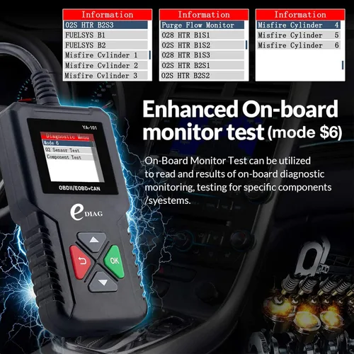 Vista 4 de Escáner EDIAG OBD2 YA-101 Lector de código automático para comprobar la luz del motor, sensor O2, prueba EVAP, prueba de monitor a bordo