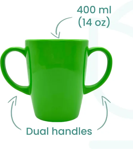 Vista 5 de Taza de melamina con dos asas, ligera, 4.44 oz, capacidad de 13.5 fl oz/14 onzas, taza para beber, taza para beber para adultos (verde)