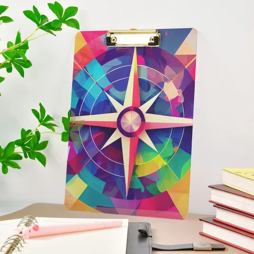 Vista 9 de Vnurnrn Portapapeles A4 estándar para estudiantes, mujeres y hombres, estético, tamaño 12.5 x 9 pulgadas, clip dorado, brújula geométrica