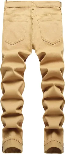 Vista 2 de Baylvn Pantalones de mezclilla para hombre, rasgados, desgastados, rectos, ajustados, casuales, a la moda