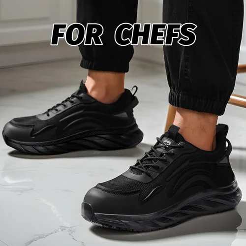 Vista 6 de Zapatos de trabajo antideslizantes para hombre, antideslizantes, para cocina, restaurante y servicio de alimentos, ligeros, transpirables, zapatos