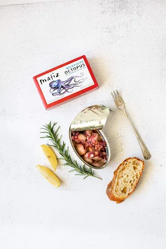Vista 8 de Matiz Pulpo Pulpo de aleta amarilla salvaje en aceite de oliva 4.0 onzas