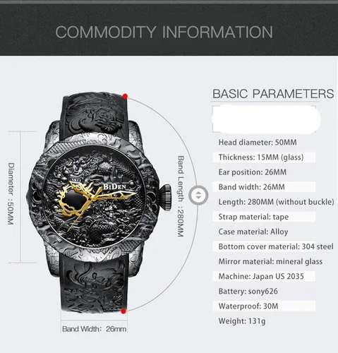 Vista 7 de Reloj de pulsera para hombre, de silicona, impermeable, deportivo, de cuarzo, con esqueleto mecánico, esfera grande