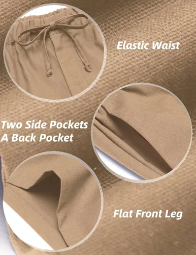 Vista 5 de COOFANDY Pantalones cortos de lino para hombre con cintura elástica y cordón para playa