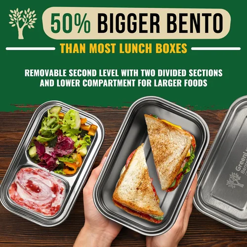 Vista 7 de GreenLunch Bento Caja Bento de Acero Inoxidable, Lonchera Libre de BPA con Compartimentos para Snacks, Contenedores de Lonchera Resistentes a