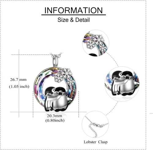 Vista 3 de Pingüinosperezosospandasbúhospanda rojojirafagatosllamasdinosaurioosocerdo monoconejito de Pascua, regalos de pingüinos, plata de ley 925, joyería