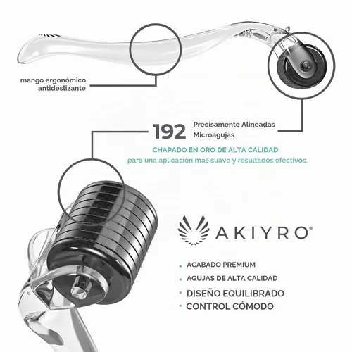 Vista 5 de AKIYRO Derma Roller 0.012 in - Rodillo de microagujas con estuche de almacenamiento - 192 microagujas dérmicas herramienta para cara, barba, cuero