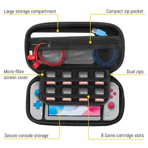 Vista 4 de Orzly Carry Case for Nintendo Switch Lite - Portable Travel Carry Case with storage for Switch Lite Games & Accessories [Solid Black]