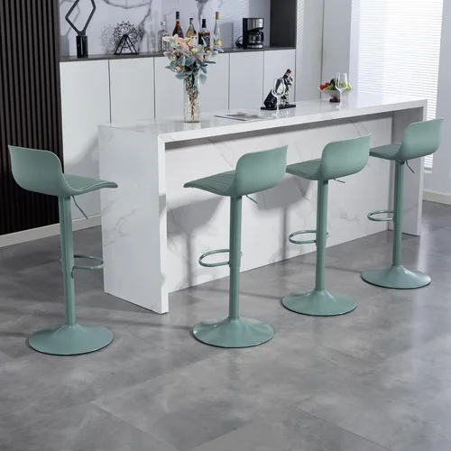 Vista 7 de Juego de 2 taburetes de bar modernos con giro de 360°, altura ajustable para isla de cocina y encimera, asientos tapizados de piel sintética verde