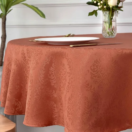 Vista 4 de maxmill - Mantel redondo de jacquard con diseño de damasco, impermeable, antiarrugas, de tela pesada y suave para cubierta circular de mesa y Óxido