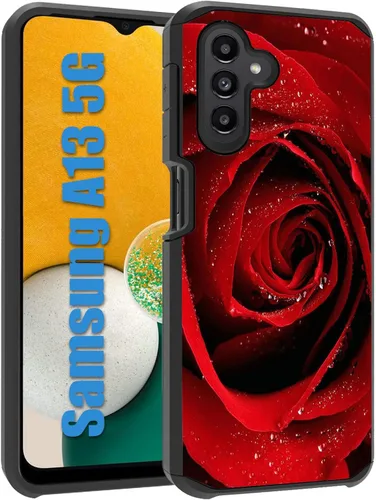 Vista 9 de Funda para Galaxy A13 5G, 2 en 1 híbrida de policarbonato duro y silicona suave, resistente, doble capa, a prueba de golpes, funda de protección