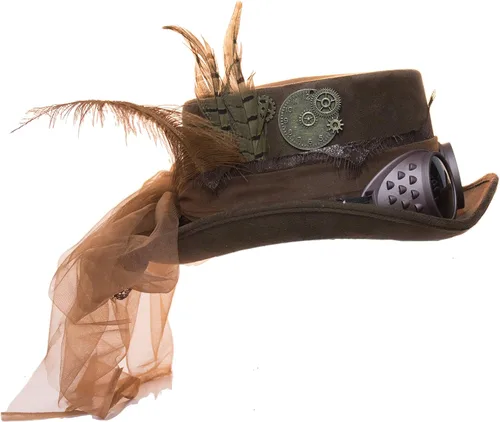 Vista 5 de Gorro Steampunk de terciopelo de lujo de 4.25 pulgadas con gafas extraíbles, Negro