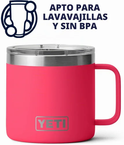 Vista 3 de YETI Rambler - Taza de 14 oz con aislamiento al vacío, de acero inoxidable con tapa MagSlider, color inoxidable Rosa (Bimini Pink)