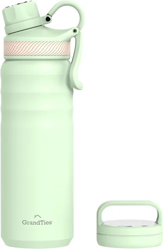 Vista 19 de GrandTies Botellas de agua deportivas de acero inoxidable con 2 tapas – Boca ancha aislada al vacío reutilizable a prueba de fugas sin BPA, Cantín