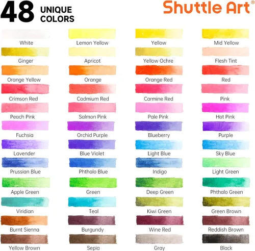 Vista 3 de Shuttle Art - Juego de pintura de acuarela de 48 colores en medias bandejas con 2 bolígrafos de pincel de agua, 10 pinceles de pintura, 1