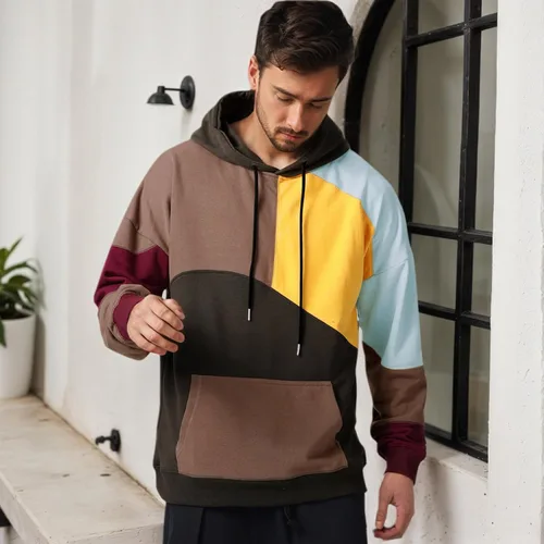 Vista 9 de Sudaderas con capucha de moda para hombre, sudaderas de gran tamaño, unisex, ligeras, de retazos, hip hop, sin botones