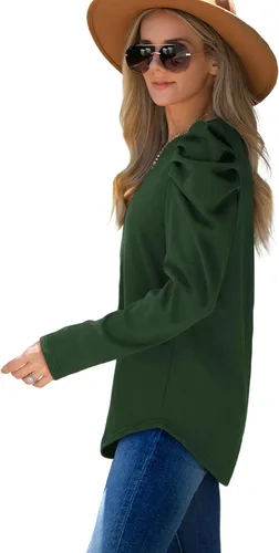 Vista 3 de Aokosor Sudaderas para mujer con cuello redondo, manga larga, holgadas, casuales, túnicas