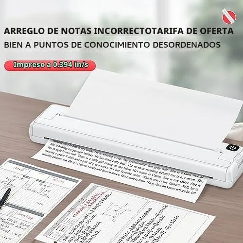 Vista 4 de Impresora térmica portátil A4 Mini impresora térmica 200dpi impresora sin tinta Bluetooth recargable impresora para oficina