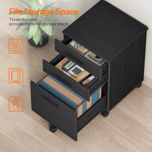 Vista 7 de HOOBRO Archivador de 3 cajones, archivador de madera debajo del escritorio, se adapta a tamaño A4/carta para oficina en casa, cajonera pequeña
