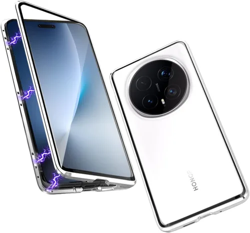 Vista 9 de QUIETIP Funda magnética para Honor Magic 8 Lite/Honor X9d, marco de metal de doble cara cubierta de vidrio templado transparente, negro