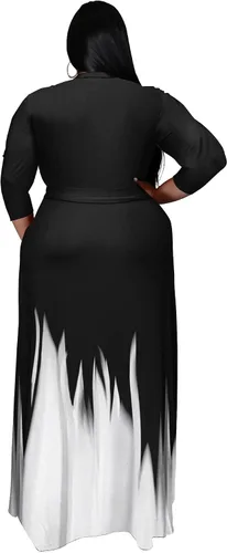 Vista 3 de Runwind - Vestidos largos de talla extragrande para mujer, con estampado floral, sueltos, manga 34 y cinturón