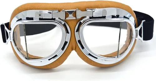 Vista 18 de Gafas Vintage para Motocicleta Antivaho y Antiimpacto Protección UV Gafas de Aviador Piloto, Adulto Carreras Voladores Equitación Arena y Polvo