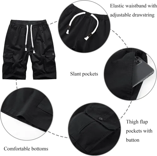 Vista 2 de VtuAOL Pantalones cortos cargo para mujer, cintura elástica, cómodos, de algodón, holgados