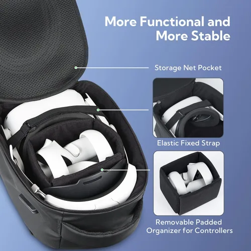 Vista 2 de ZYBER Hard Carrying Case for Meta Quest 2, Black Backpack Travel Case for Oculus Quest 2 Accessories