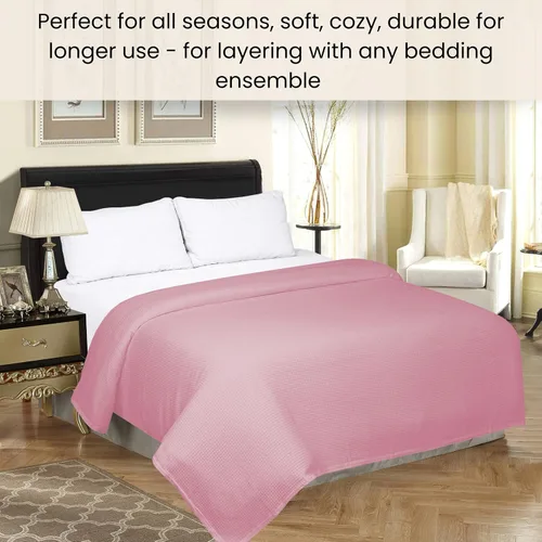 Vista 5 de Cotton Clinic Manta de cama de punto gofre, 100% algodón, para todas las estaciones, suave, transpirable, ligera, capa perfecta para sofá, cama