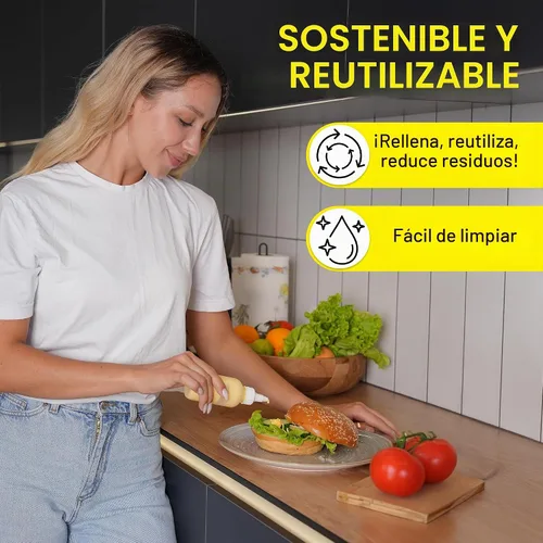 Vista 5 de BRIGHTFROM Botellas exprimibles para condimentos, botellas vacías de 4 onzas, tapa superior giratoria, a prueba de fugas, ideal para salsa