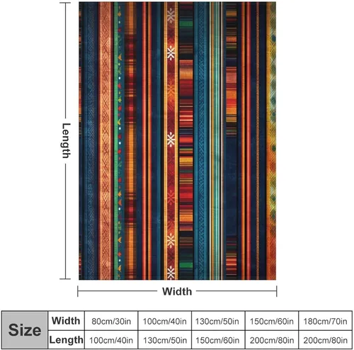 Vista 2 de Manta bohemia mexicana retro a rayas multicolor, manta bohemia étnica cálida de 30 x 40 pulgadas, suave manta de felpa mullida y acogedora manta