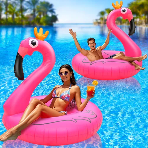 Vista 7 de Flotador inflable gigante de flamenco para piscina, 42 pulgadas, flotador de piscina de flamenco rosa para fiesta con válvulas rápidas, flotadores