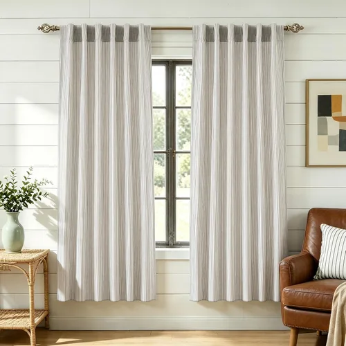 Vista 30 de DriftAway Cortinas de lino 100% opacas a rayas, de doble capa, 96 pulgadas de largo, para sala de estar, dormitorio, hilo teñido, con aislamiento