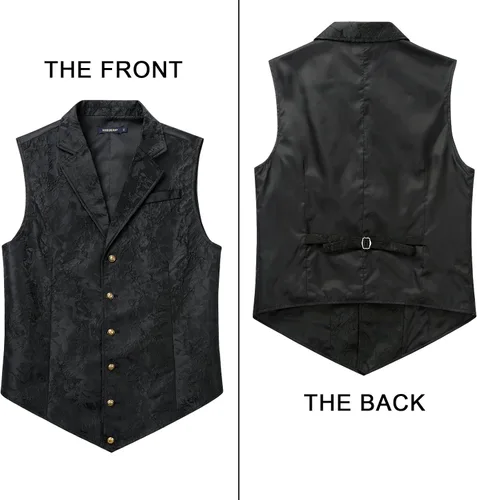 Vista 6 de HISDERN Chaleco de traje de cachemira brillante para hombre, chaleco gótico steampunk victoriano para hombre, traje de fiesta de boda o esmoquin