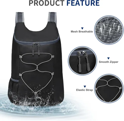 Vista 4 de Mochila de senderismo pequeña de 20L Mochila plegable ligera negra Negro
