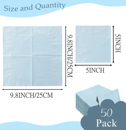 Vista 2 de 50 servilletas de cóctel de 3 capas de color azul bebé, servilletas de postre, servilletas de papel desechables para bodas, fiestas de cumpleaños