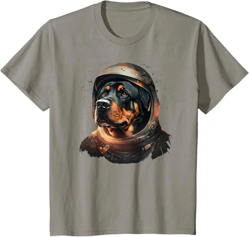Vista 24 de Divertida camiseta Rottweiler con diseño de astronauta rottweiler en galaxia espacial, Negro