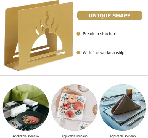 Vista 7 de Hollow-out Metal Napkin Holder Decorative Napkin Stand Vertical Tissue Organizer for Coffee Shops and Home Kitchen Table, Gold Finish