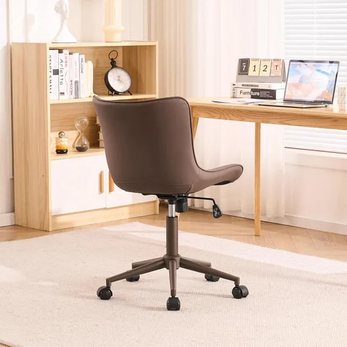 Vista 8 de YOUTASTE Silla de escritorio de oficina sin brazos con ruedas, silla giratoria ajustable, tapizada de piel sintética, soporte ergonómico
