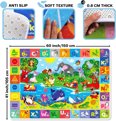 Vista 4 de QUOKKA Alfombra de juego para bebé para piso, alfombra ABC de superficie de felpa súper suave para niños pequeños y bebés, extra gruesa