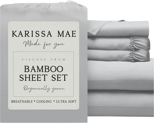 Vista 38 de KARISSA MAE Juego de sábanas de viscosa de bambú de lujo, 100% certificado FSC, refrescante, lujosamente suave, bolsillos profundos de 18 pulgadas